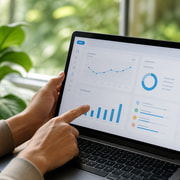 Reviewing an interface design on a laptop