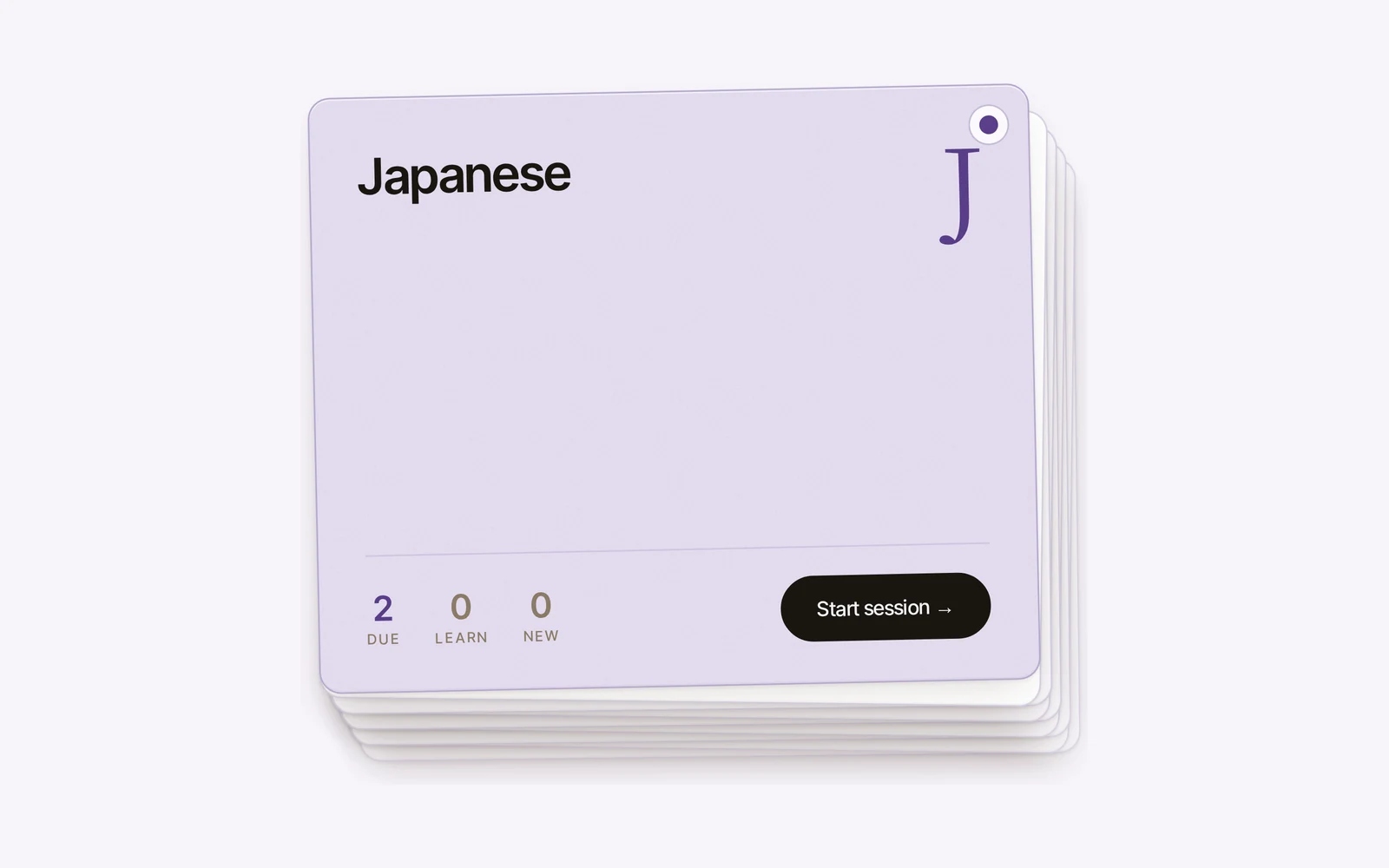 Kaizen deck card for Japanese on a stack of decks, with due, learning and new counts and a start control.