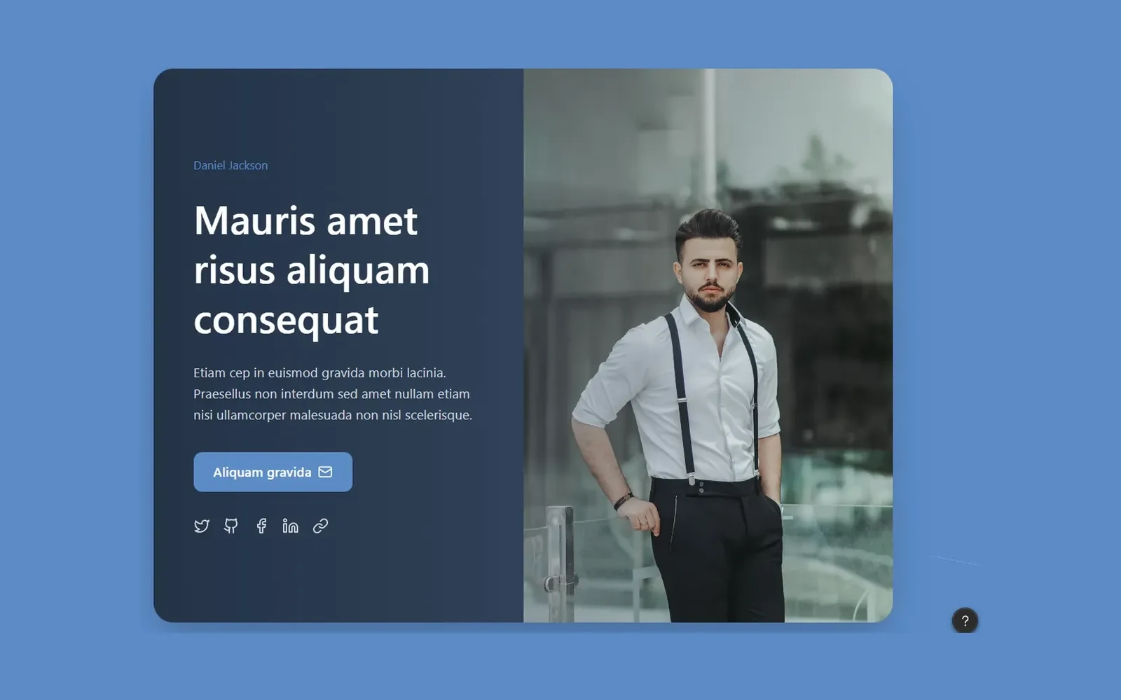 Safhati developer profile page in English with a portrait, biography text, a Get in touch button, and social links.