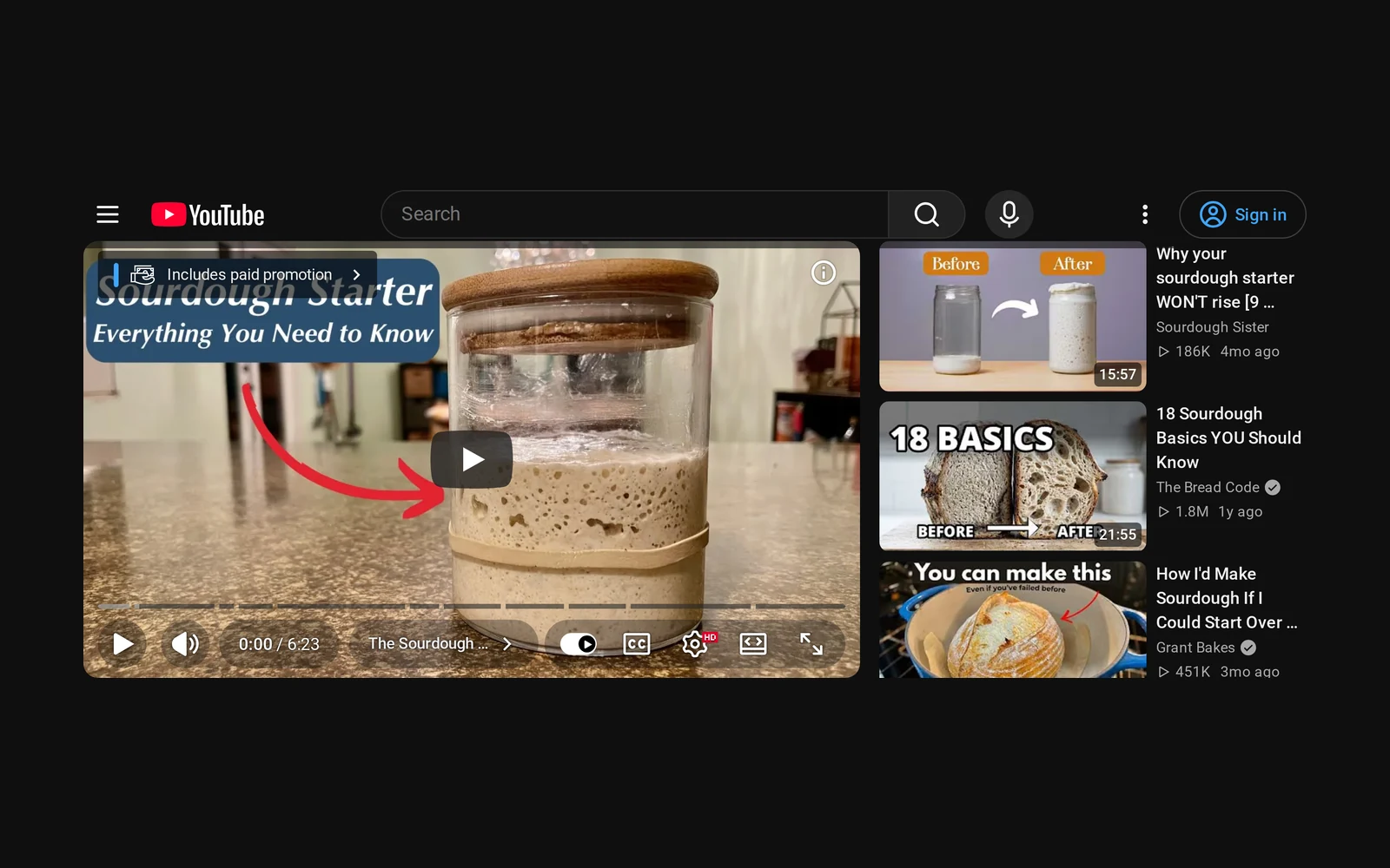 Voya browser screen showing a YouTube page with a video player, search bar, navigation, and recommended videos.